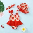 thumbnail image 2 of KIMI BEAR Newborn Baby Girls Swimsuits 3-6 Months Sleeveless Strawberry Print One-piece Swimsuit Bowknot Bathing Suit with Hat + Headband 3pcs Rash Guard Swimsuit Red, 2 of 8
