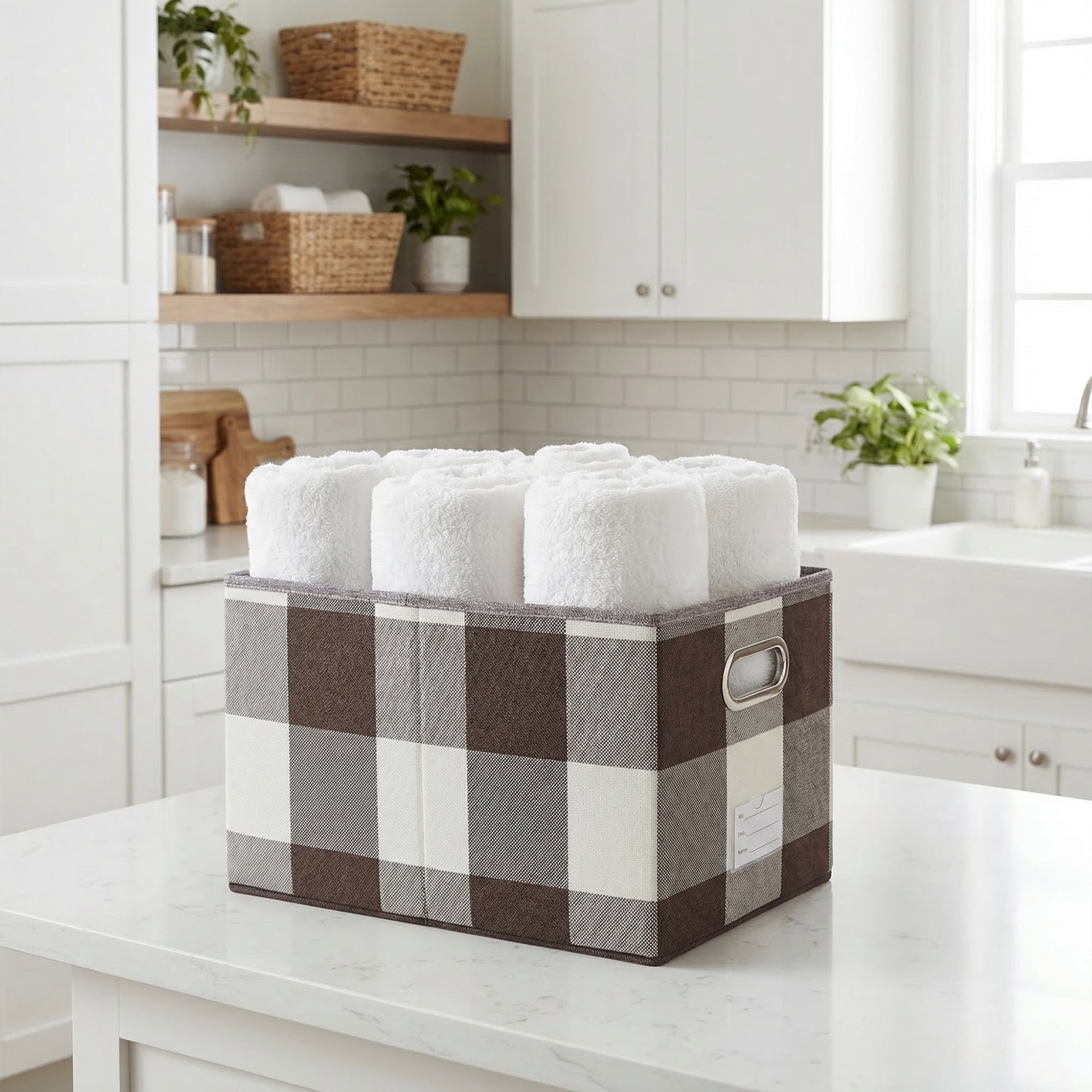 Unique Bargains Storage Bin with Handles for Shelves Closet Coffee 9.8" x 15" x 8.3"