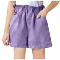 thumbnail image 2 of MKOSPLRT Girl's Elastic Waist Solid Ruched Shorts Paperbag Waist Button Front Shorts Baggy Wide Leg Shorts with Pocket 3-13 Years, 2 of 3