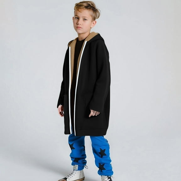 AIEOTT Boy's Casual Sherpa Hoodie Fleece Lined Zip Up Warm Jacket Kids Winter Zipper Sweater Hooded Coat