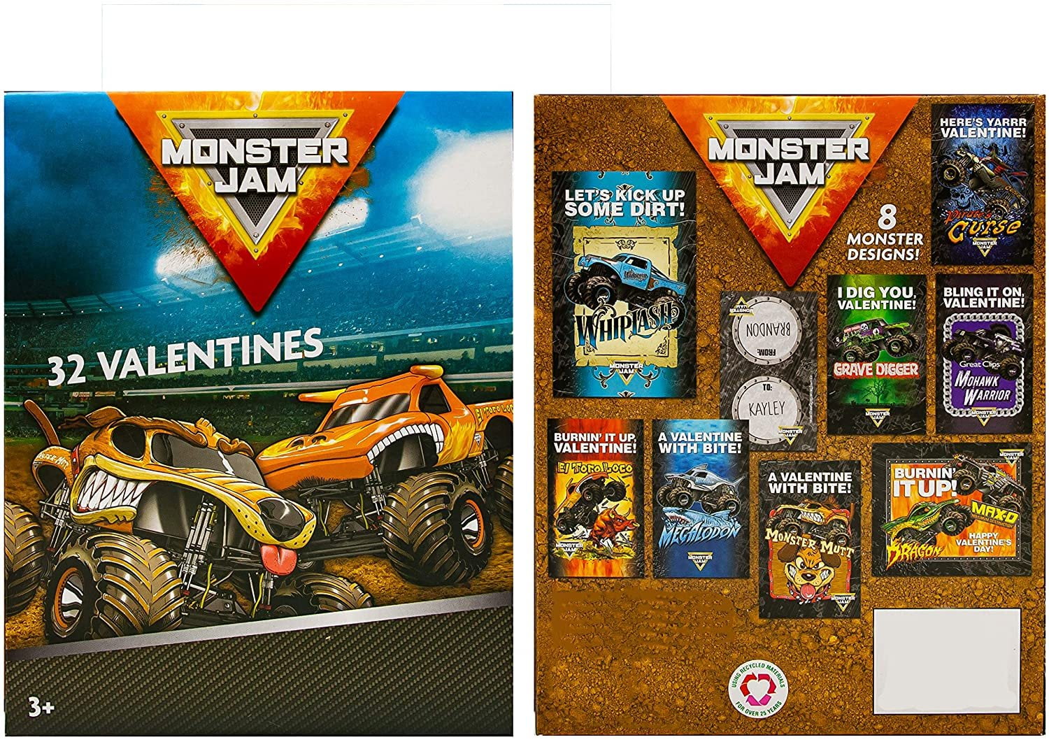 Monster Jam 32 Count School Valentines Day Illustrated Cards