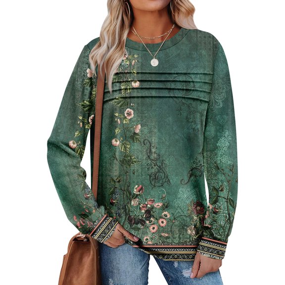 Long Sleeve Tops for Woman Dressy Casual Crew Neck Fall Fashion 2025 Plus Size Basic Tee Fitted Going Out Tops Shirt 01-Army Green XL