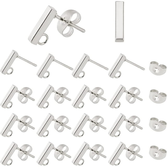 50 piezas de aretes rectangulares de acero inoxidable con aro y tuercas de 0,8 mm.