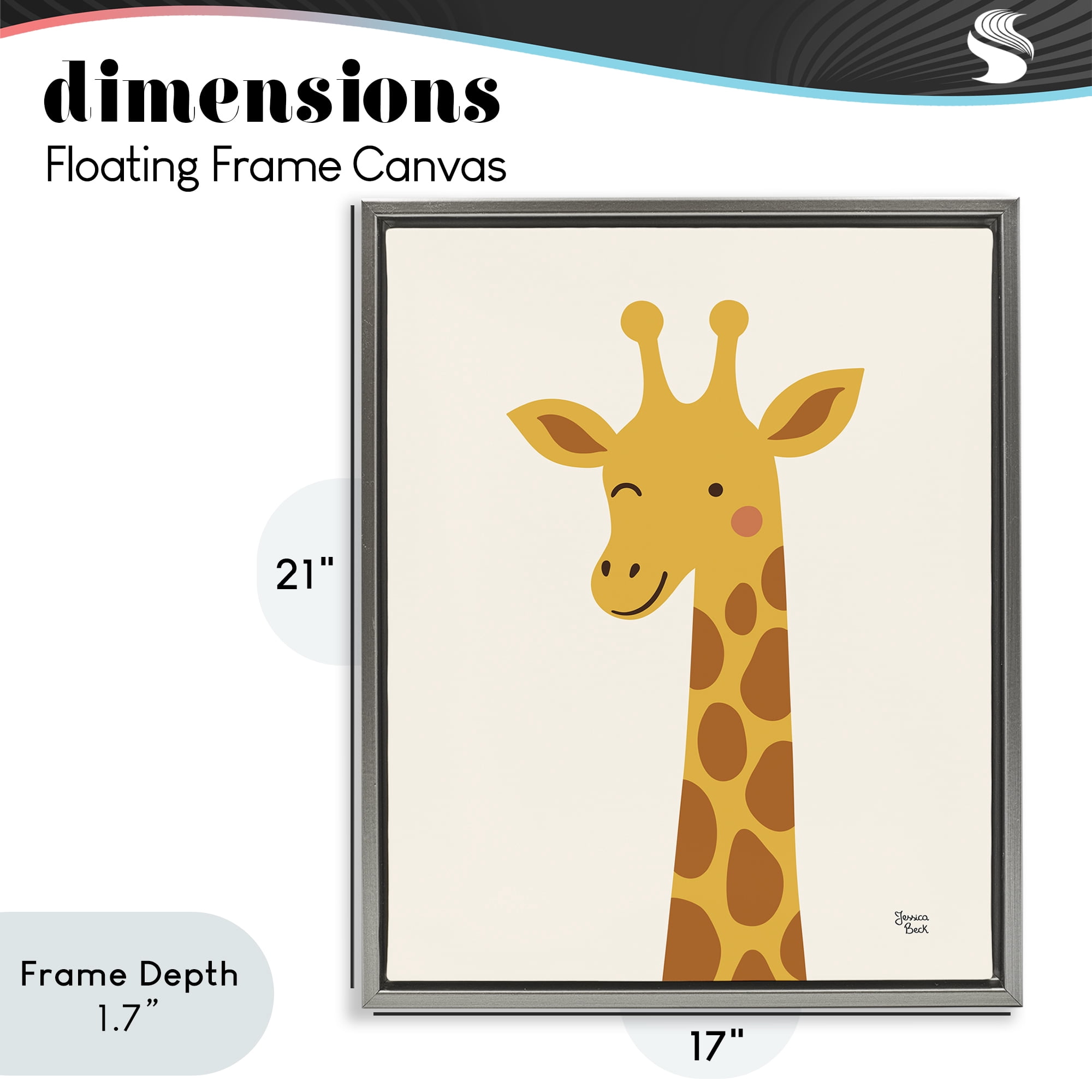 Stupell Industries Winky Giraffe Portrait Gray Framed Floater Canvas Wall Art, design by Jessica Beck