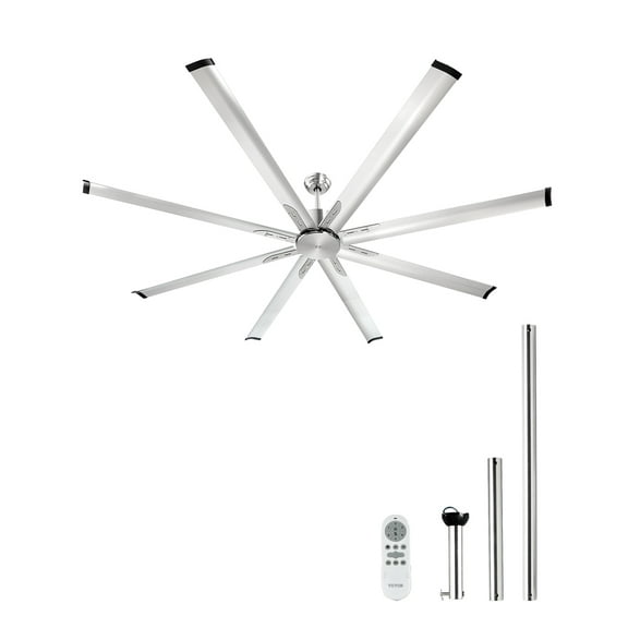 VEVOR 84 In Ceiling Fan without Light,6-Speed Remote Control, Aluminum 8-Blade, Reversible DC Motor, Modern Low Profile Flush Mount Fan for Bedroom, Living Room, Patio,Indoor/Outdoor, Brushed Nickel