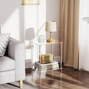 Acrylic Transparent Two-Layer Side Table, Small Modern Nightstand for Home and Office Use