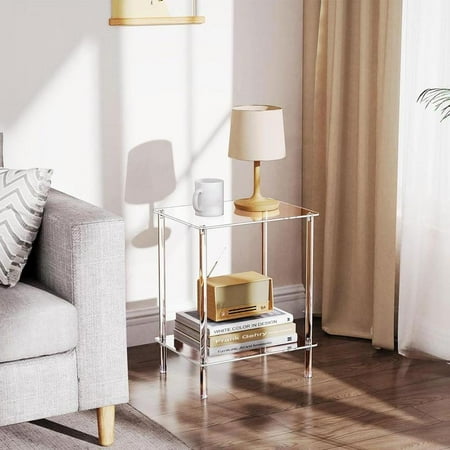 Acrylic Transparent Two-Layer Side Table, Small Modern Nightstand for Home and Office Use