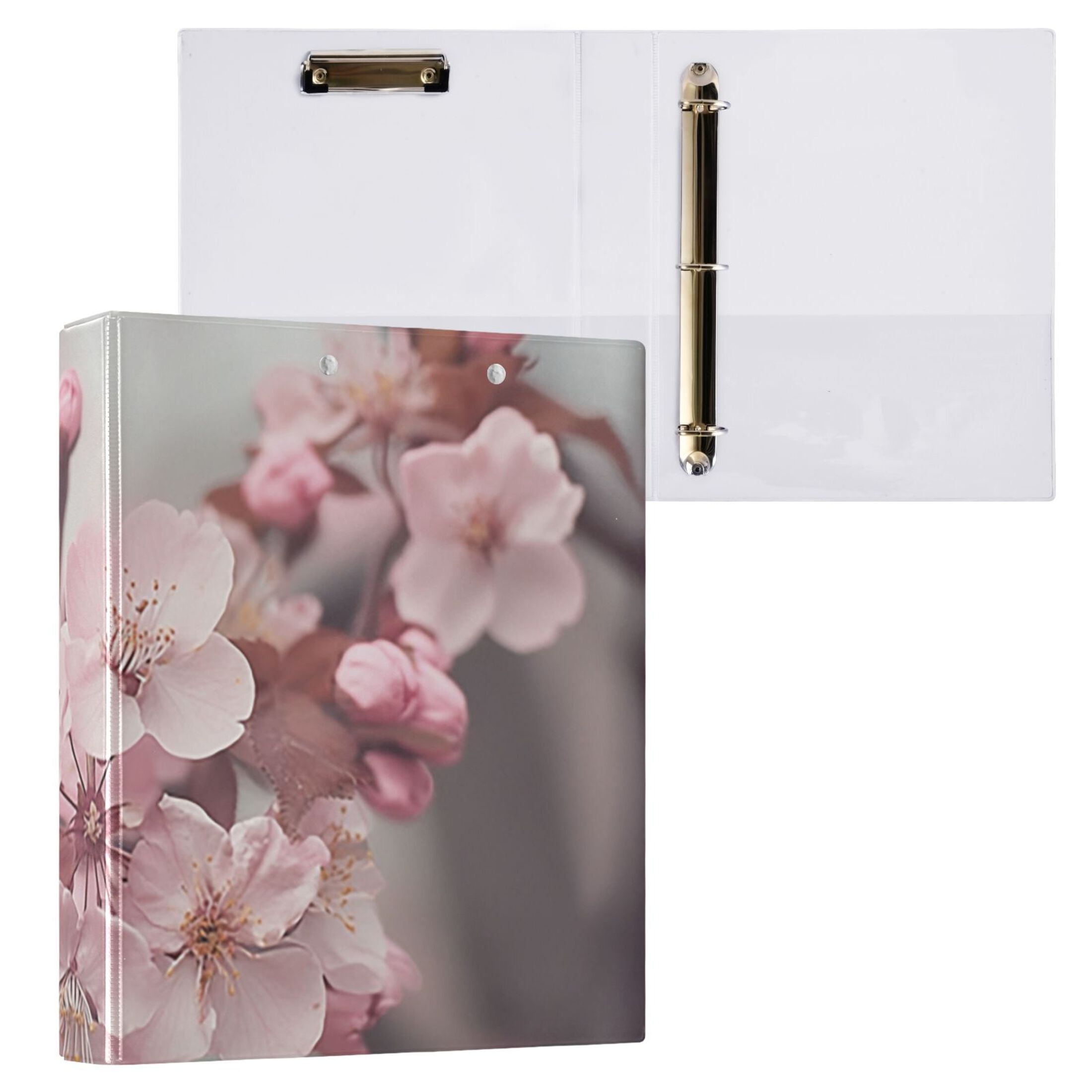 Cherry Flowers 3 Ring Binders 1.5 inch Hardcover File Folders with Interior Pockets A4 Size Organizer for School Office Hospital Set of 2