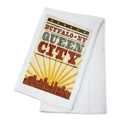 

Buffalo New York Skyline and Sunburst Screenprint Style (100% Cotton Tea Towel Decorative Hand Towel Kitchen and Home)