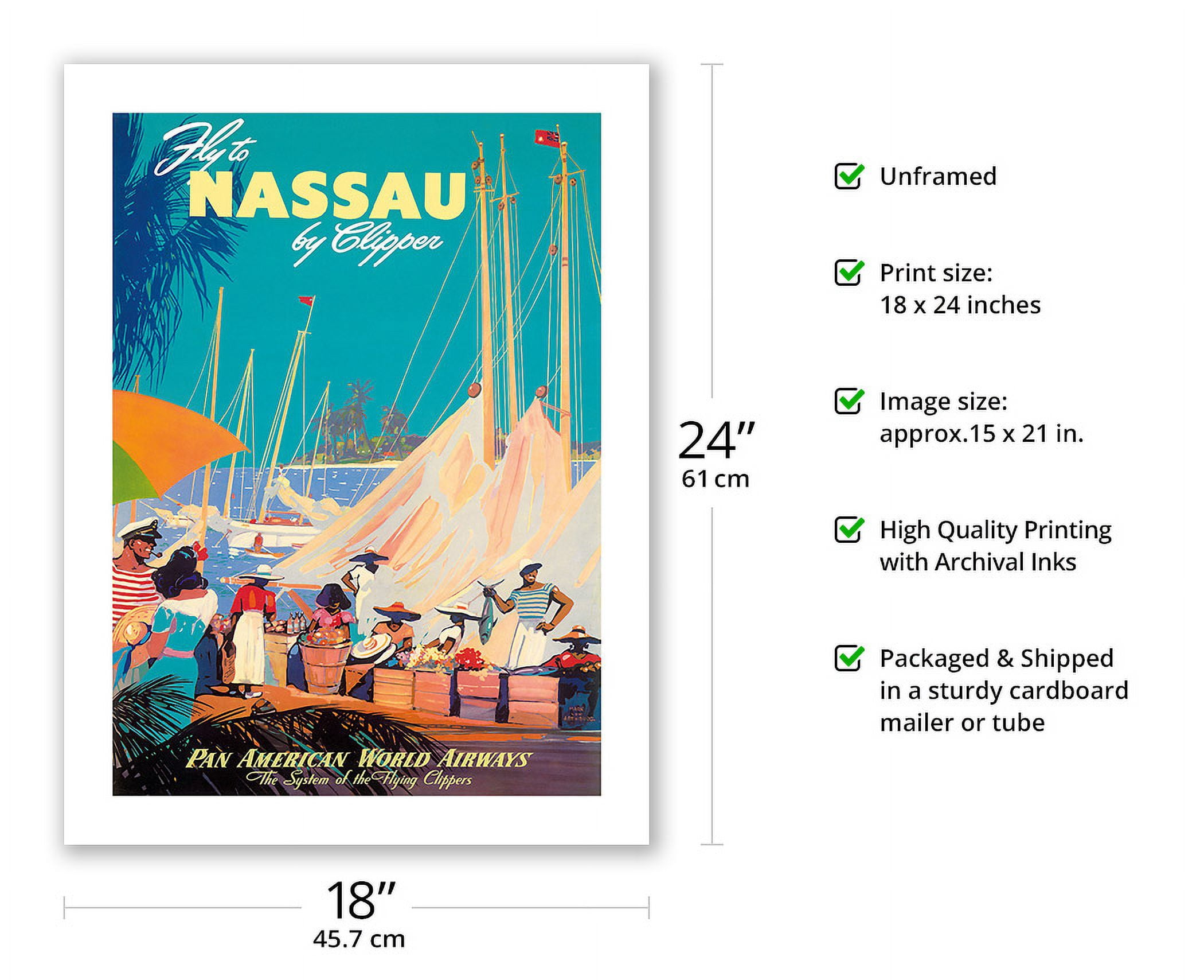 Fly to Nassau by Clipper-New Providence Island Bahamas-Vintage