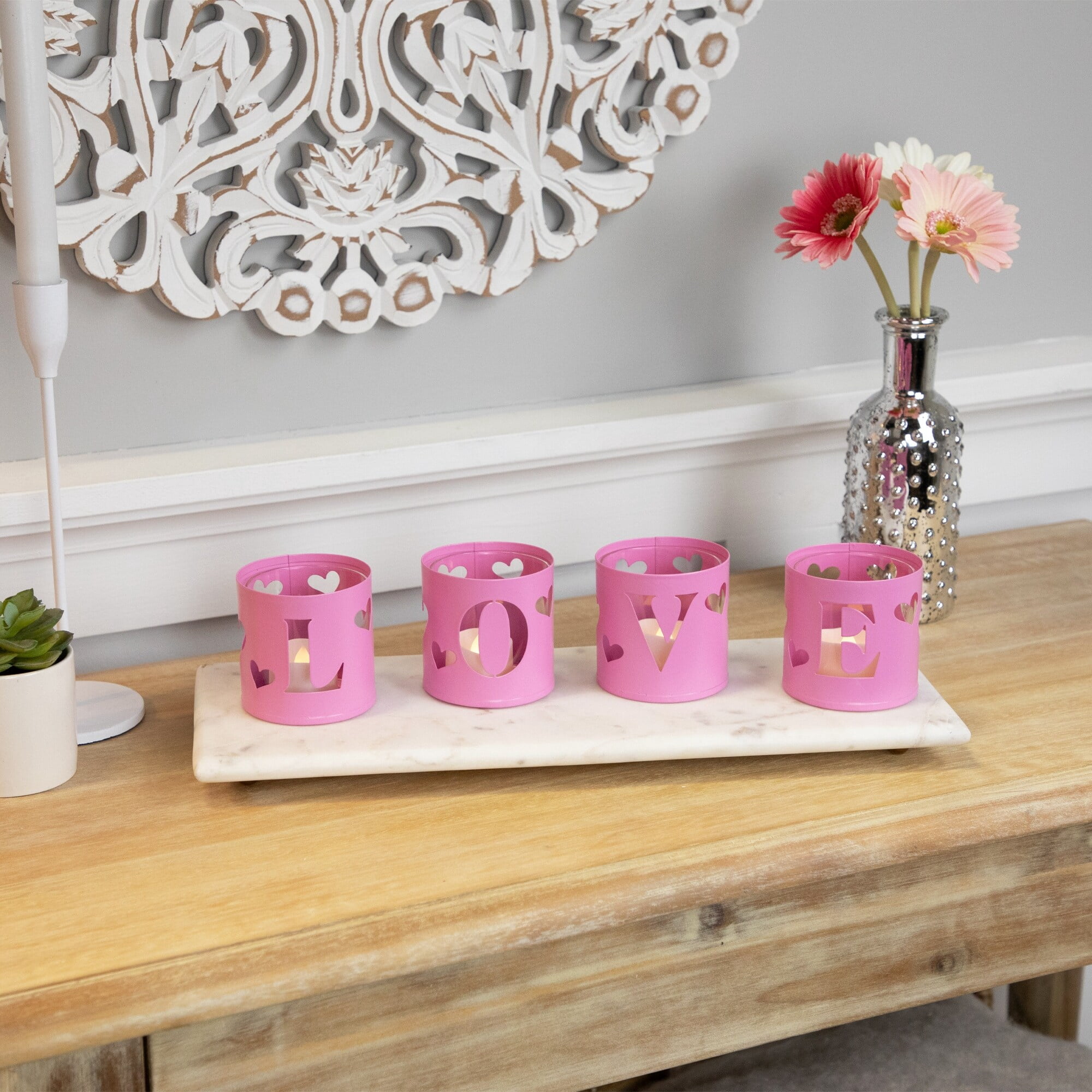 Love Valentine's Day Metal Votive Candle Holders - 2.75" - Set of 4
