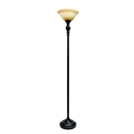1 Light Restoration Torchiere Floor Lamp with Marbleized Amber Glass Shade Brown - Elegant Designs
