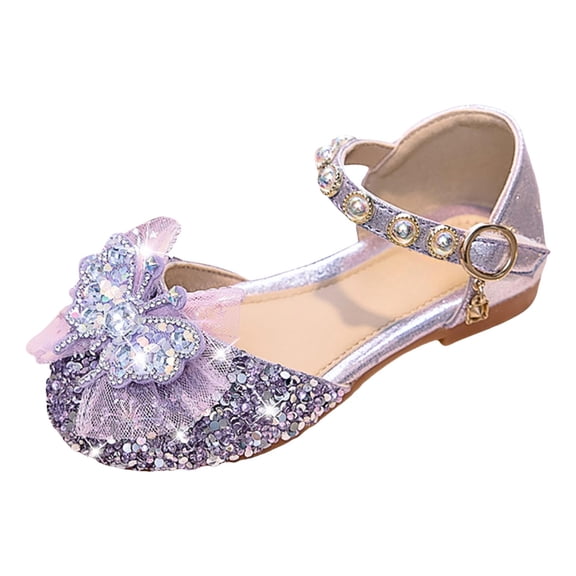 Mostsola Girls Dress Shoes Pumps Glitter Sequins Princess Shoes Mary Jane Low Heels with Pearl