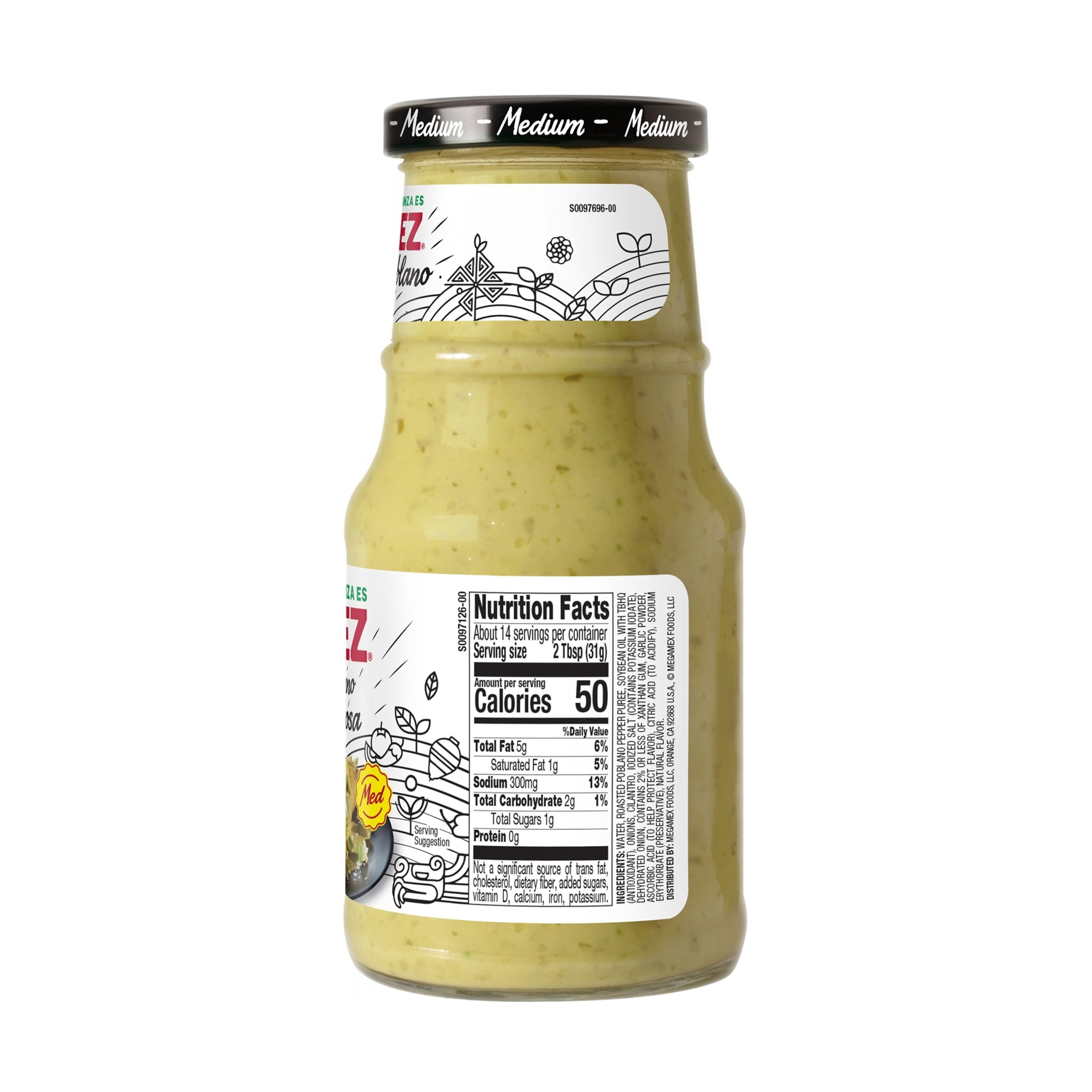 HERDEZ Roasted Poblano Salsa Cremosa Medium, Shelf Stable, 15.3 oz Glass Jar