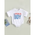 thumbnail image 2 of Independence Day Infant Baby Boy Romper, Summer Short Sleeve Round Neck USA Letters Print Short Bodysuit Tops, 2 of 8