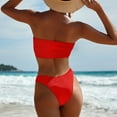 thumbnail image 5 of Women 2 Piece Bandeau Swimsuits Ribbed Strapless Bandeau Bikini Set High Cut Bathing Suits, 5 of 6