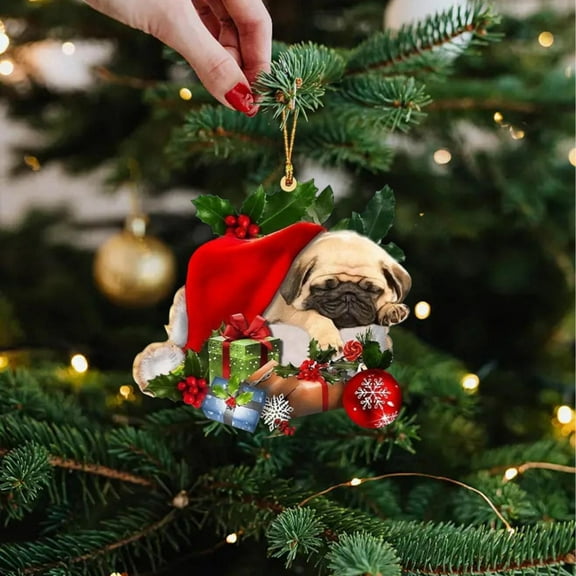 French Christmas Ornament Pug Christmas Hanging Ornament Acrylic French Ornament for Christmas Tree Hanging Pendant Dog Lovers Gift for Women Mom/ Bulldog Christmas Ornament A