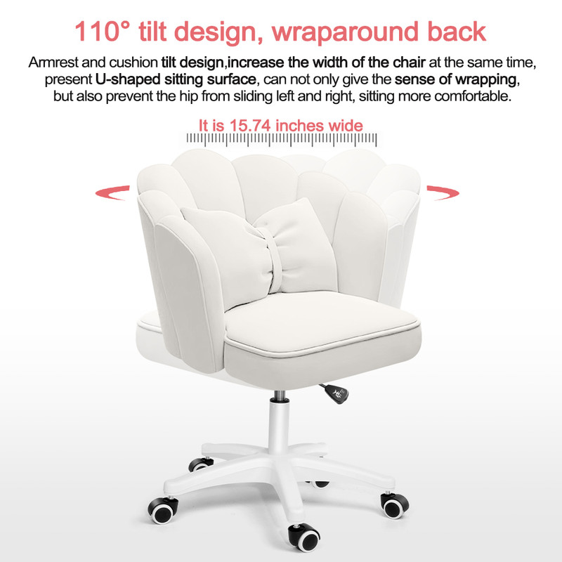 Height Adjustable Office Computer Desk Chairs,Modern Fabric Home Butterfly Chairs,Cute Petal Makeup Chairs for Girls and Women，White