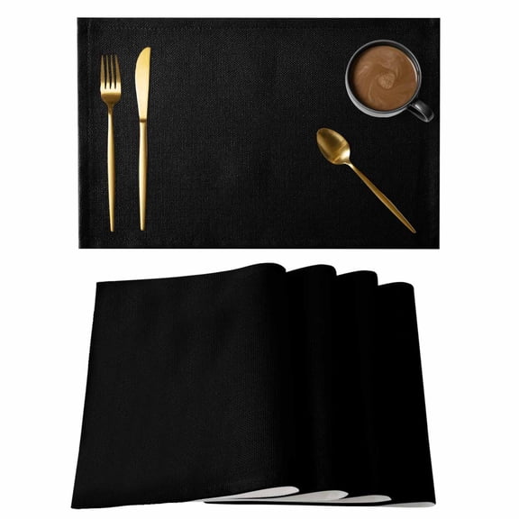 Black Placemats Set of 2, Cotton Linen Fabric Place Mats, Solid Color Farmhouse Black Washable Decorative Table Mats Protector for Home Kitchen Dining Wedding Party Coffee Tables