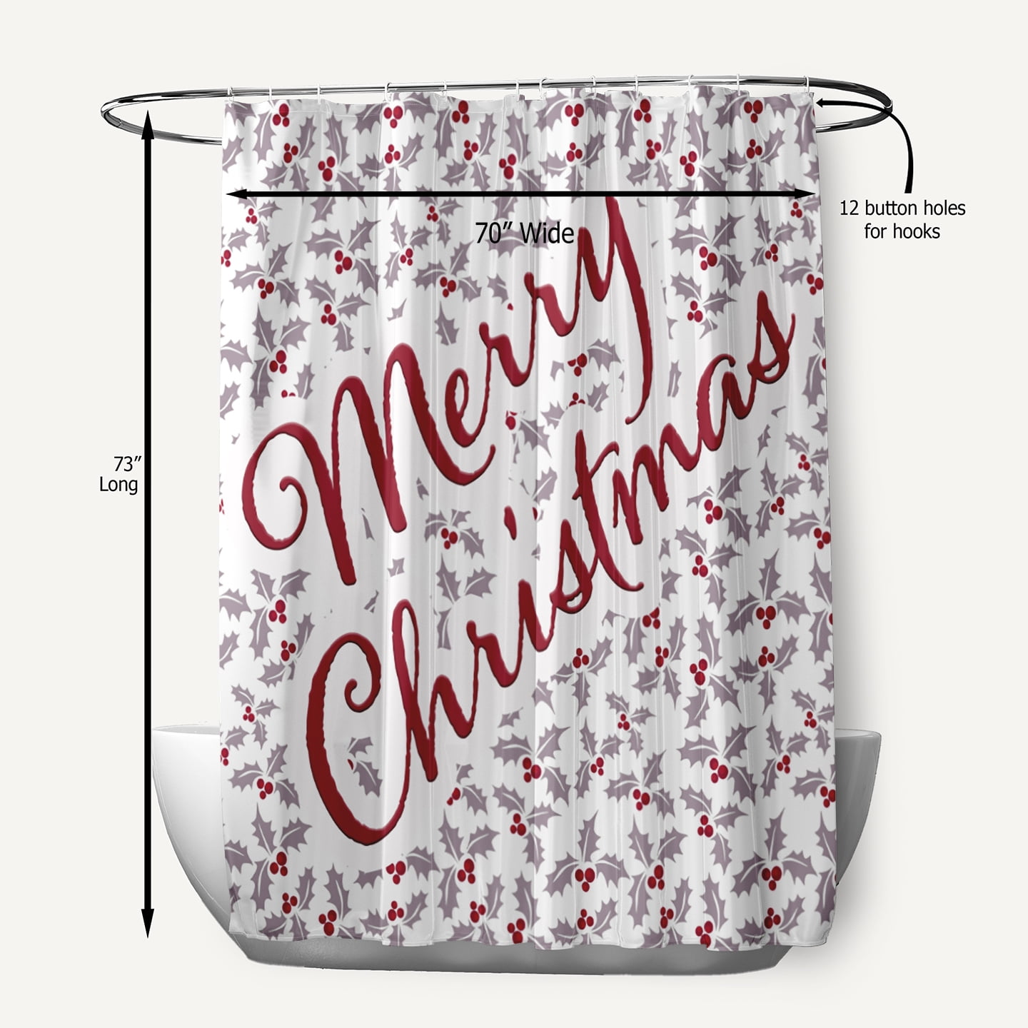 Simply Daisy 70" W x 73" L Merry Christmas with Holly Polyester Shower Curtain, Light Purple [1 Ct]