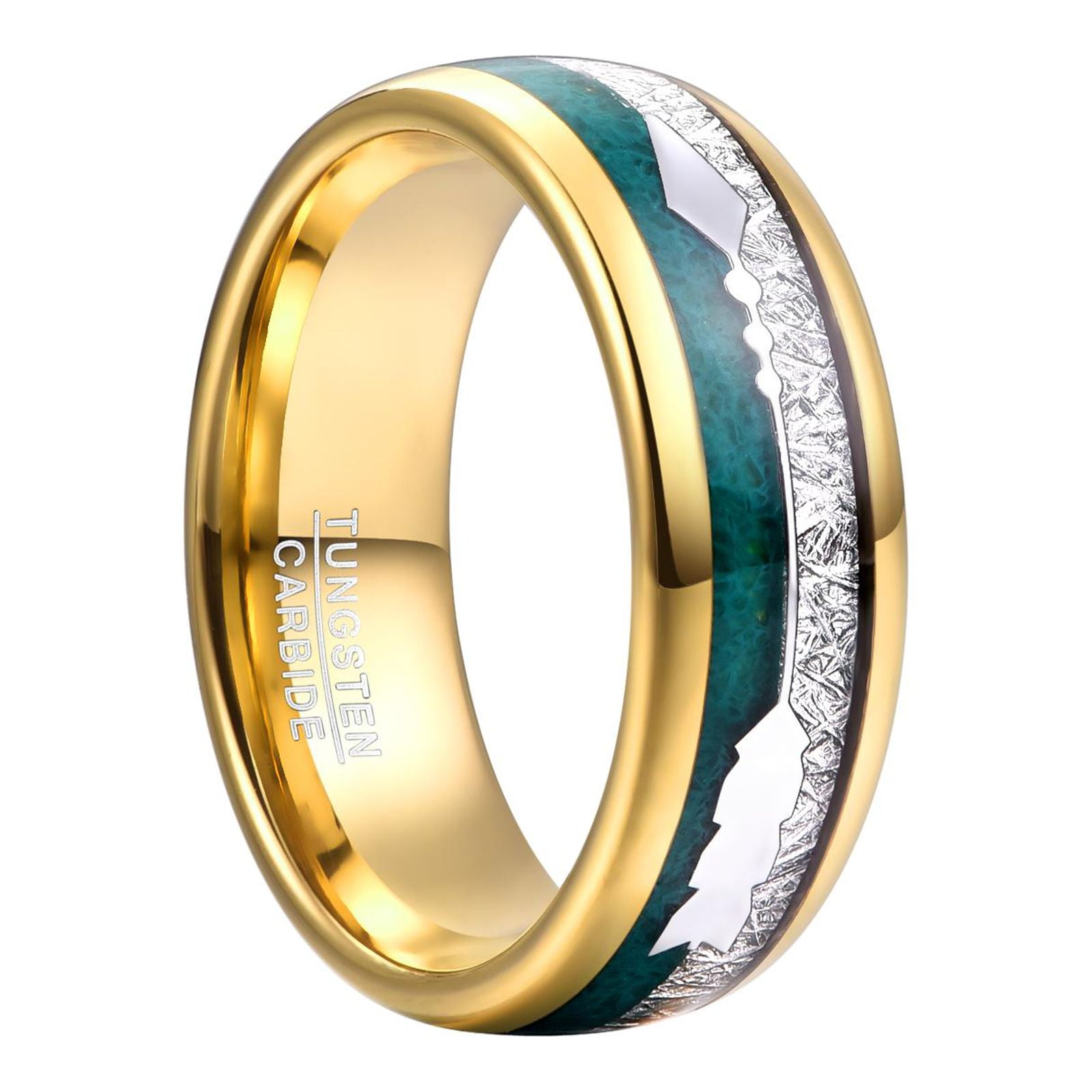 VAKKI 8mm Domed Tungsten Carbide Wedding Band With Koa Wood & Blue Meteorite Inlay (Sizes 7-12)