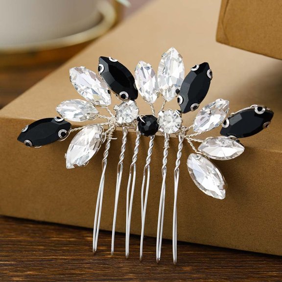 Crystal Wedding Hair Comb Leaf Rhinestone Headpiece Black Bride Hair Pieces Bridesmaid Side Hair Combs for Women and Girls (big)