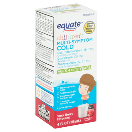Equate Children's Very Berry Flavored Multi-Symptom Cold Liquid, Ages 4 to 12 Years, 4 fl