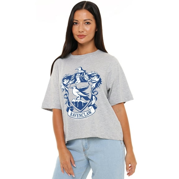 Harry Potter Ravenclaw Crest Women's Boxy Cropped T-Shirt Casual Graphic Tee