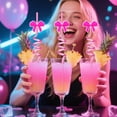 thumbnail image 3 of 10 Pcs Reusable Family Party Straws, Fun Pink Bow Silly Swirly Plastic Straws for Kids Birthday Party Decorations, Woodland Party Favors, 3 of 7