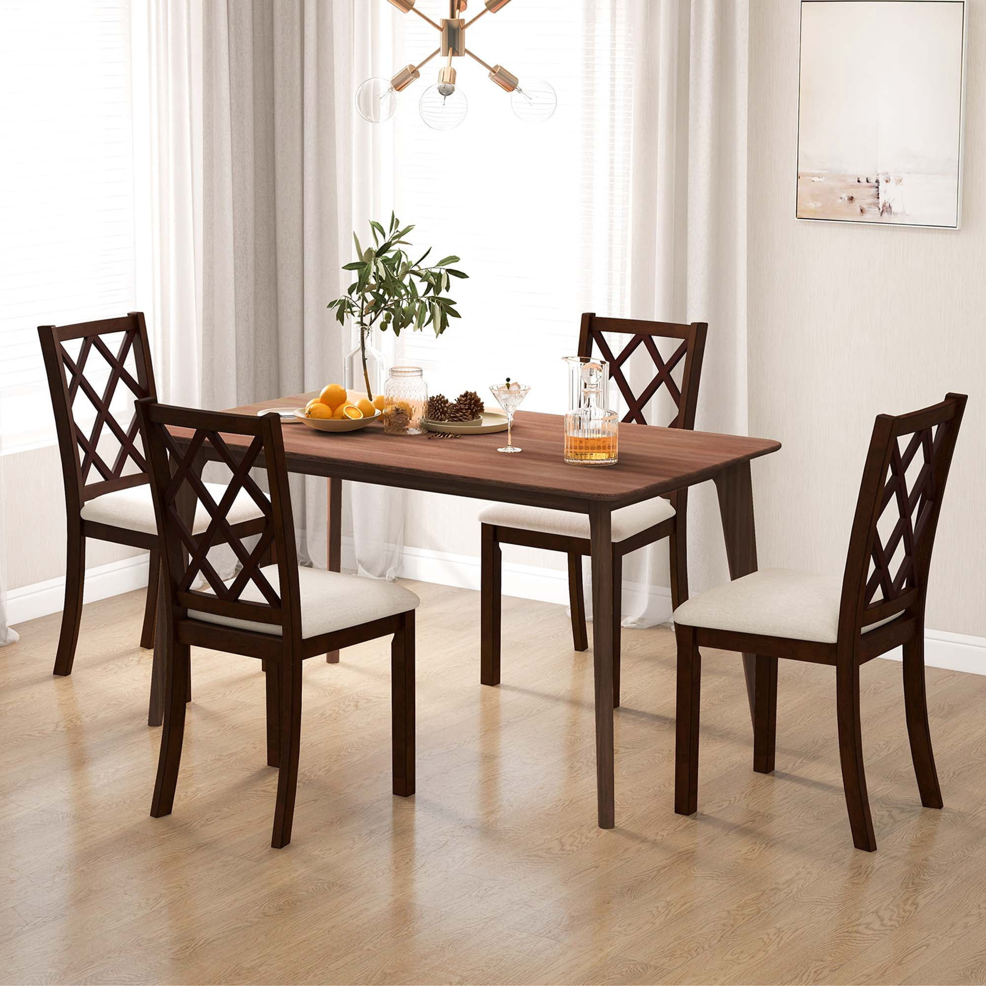 Costway Set of 2 Dining Chairs Wood Kitchen Side Chair with