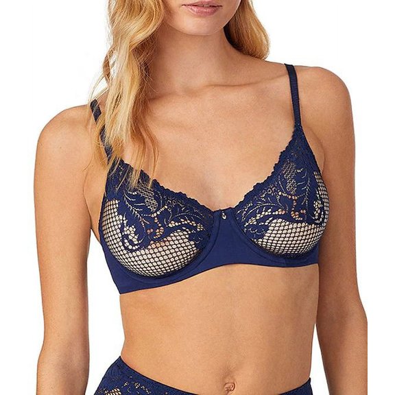 LE MYSTERE Navy Lace Allure Unlined Bra, US 32B, UK 32B, NWOT