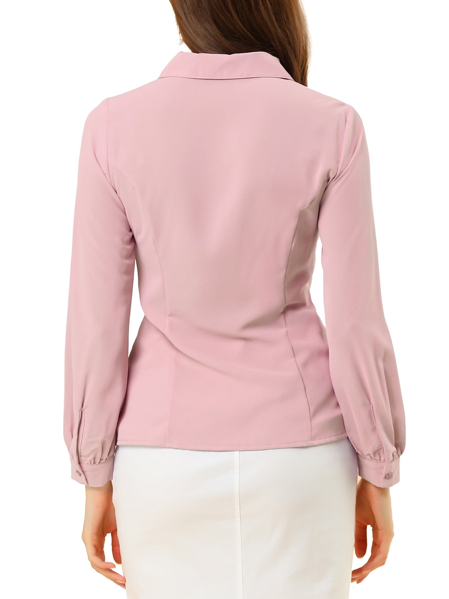 DARING DIVA Women's Peter Pan Collar Long Sleeve Work Office Shirt M Pink