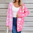 thumbnail image 2 of Cavosen Women's Knit Sweaters Tunic Length Heart Graphic Cardigan with Pocket Long Sleeve Stretch Outerwear Coats, 2 of 9
