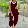 thumbnail image 5 of Wide Leg Solid Color Rompers,Women's Jumpsuit Casual Summer Bib Pants Bottons Romper With Button Pockets Less, 5 of 7