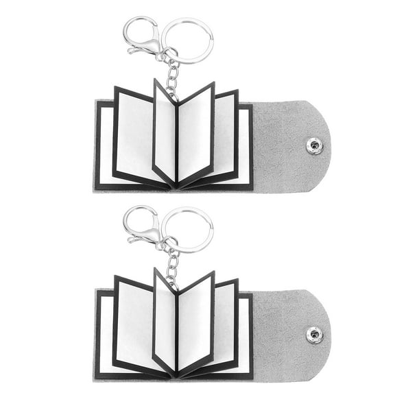 Custom Keychain with Pictures, 2 Pcs Personalized Leather Mini Photo Album Keychain with 10 Pictures DIY Small Memory Keyring Book for Family, Silver