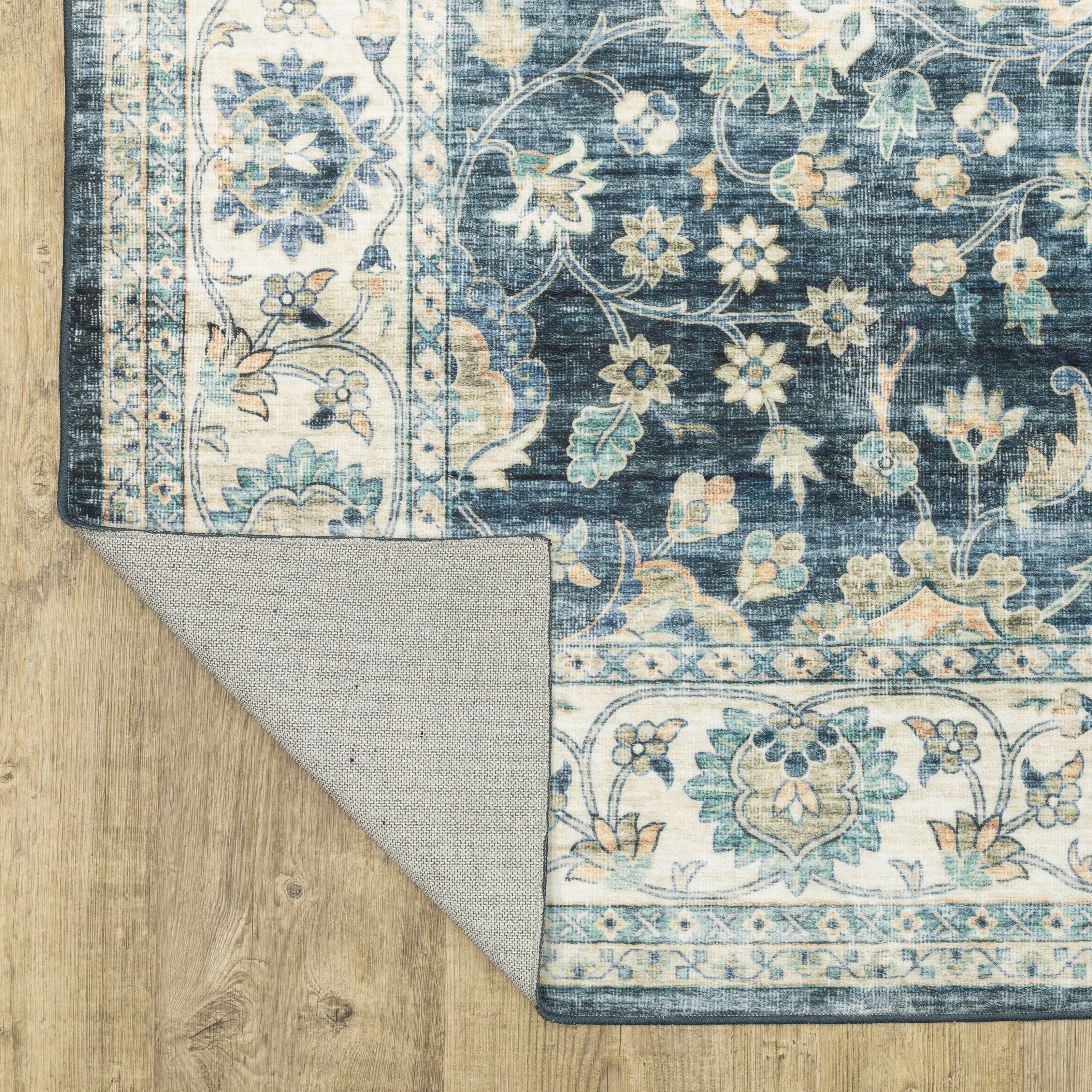 Avalon Home Sebastian Vintage Bordered Blue/ Ivory Washable Indoor Area Rug