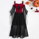 thumbnail image 4 of Vestido de Halloween para mujer, con hombros descubiertos y tirantes, de gasa de color contrastante, con empalme de malla, estilo punk retro, vestido medieval para mujer, 4 of 4