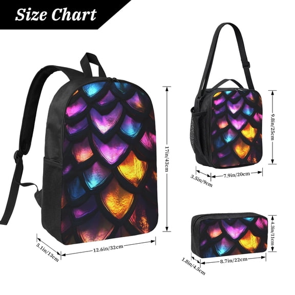 FishPattern Backpack 17 Inch Set with Lunch Bag and CaseDurableTravel Bag Combo for Work Commuting Daily Use