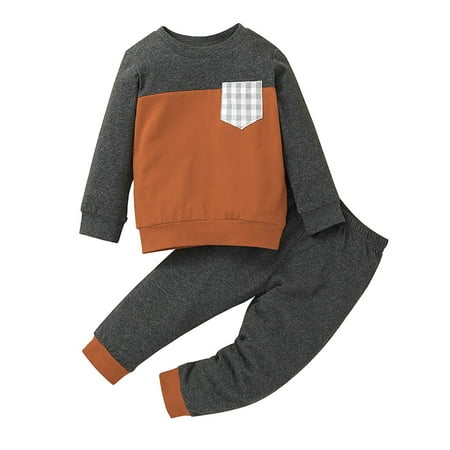 

LAPAKIDS Infant Baby Boy Clothes Sets Toddler Outfits Colorblock T-Shirts Top & Pants 12-18 Months