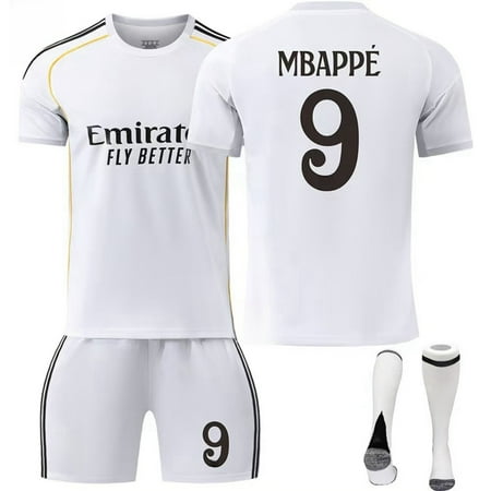 25/26 White Home Activewear Soccer No.9 Mbappe Fans Training Football Jersey Athletic Outfit Sets