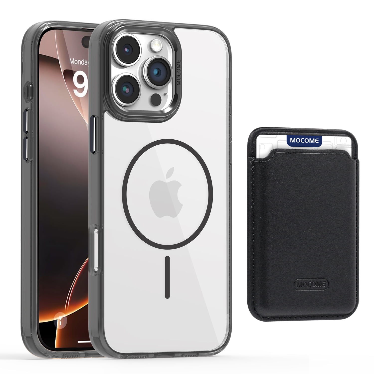 For iPhone 14 Plus Magnetic Clear Phone Case Magnetic Detachable Card Slots Holder Wallet Compatible with Mag-safe Crystal Transparent Shockproof Protective Rugged Phone Case Black