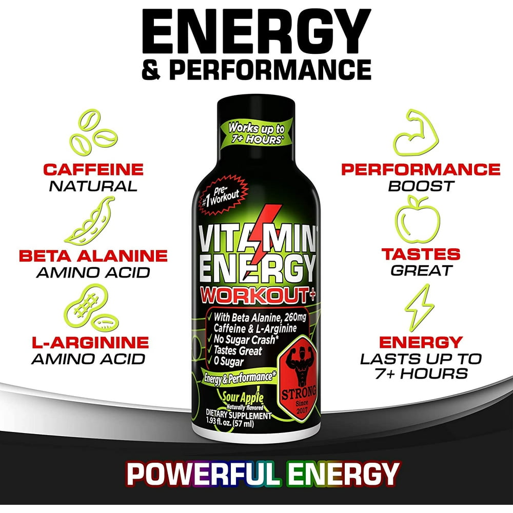 (4 Pack) Vitamin Energy® Workout+ PreWorkout Booster Energy Shots