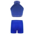 thumbnail image 2 of Haitryli Girls 2 Piece Shiny Gymnastics Outfit Halter Backless Top with Shorts Figure Ice Skating Dance Set for Kids Blue 6, 2 of 7