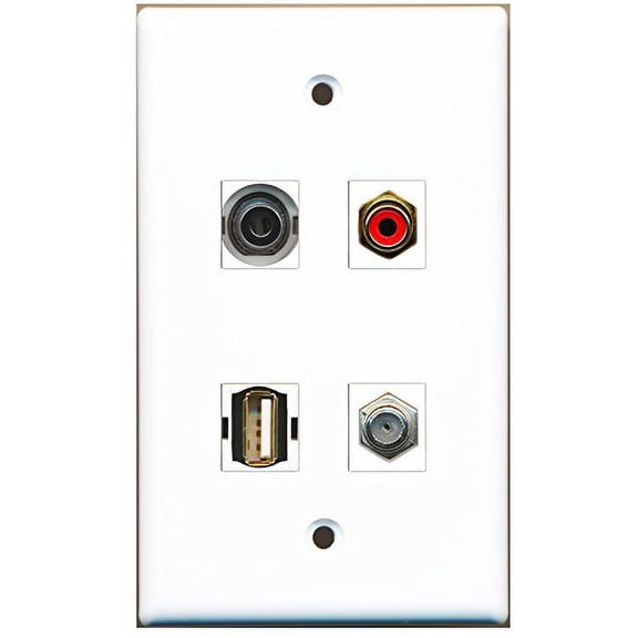 RiteAV - 1 Port RCA Red 1 Port Coax Cable TV- F-Type 1 Port USB A-A 1 Port 3.5mm Wall Plate