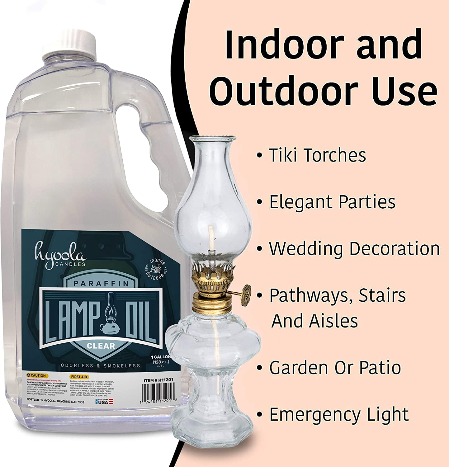 Hyoola Liquid Paraffin Lamp Oil - Odorless Clean Burn, Smokeless Tiki Torch Fuel, Clear, 1 Gallon (4 Quarts), 1-Pack