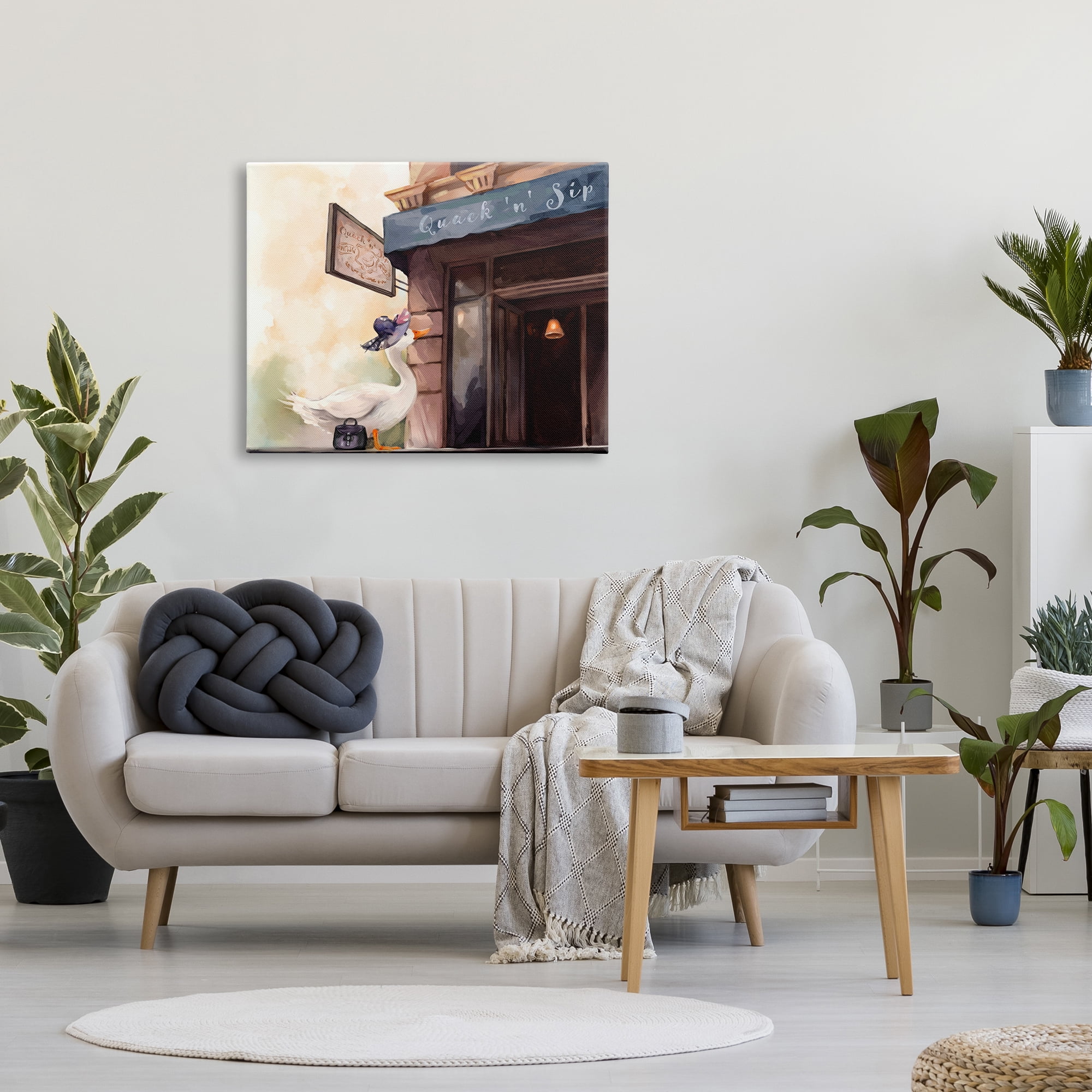 Stupell Industries Fashionable Duck in City Animals & Insects Painting Gallery Wrapped Canvas Art Print Wall Art, 40 x 30