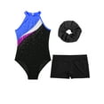 thumbnail image 3 of TSSOE Girls Sleeveless Gymnastics Leotard Ballet Dance Unitard Biketard Jumpsuit with Shorts and Hair Band Set Black&Royal Blue 6, 3 of 5
