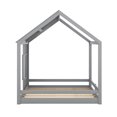 thumbnail image 6 of Full Size House Bed, Solid Wood Open Platform Bed Frame Playhouse Bed with Roof & Window, Full Size Floor Bed Frame Cabin Beds for Teens Adults, Can be Decorated, No Box Spring Required, Gray, 6 of 7