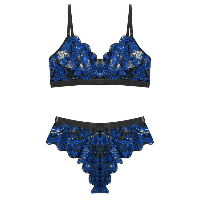 Buy online Royal Blue Nylon Lace Bra And Panty Set from lingerie for Women  by Floret for ₹499 at 0% off