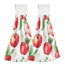 Yayeee Kitchen Hanging Hand Towels Set of 2 with Loop Bathroom Absorbent Tie Towel, White Apple Pattern